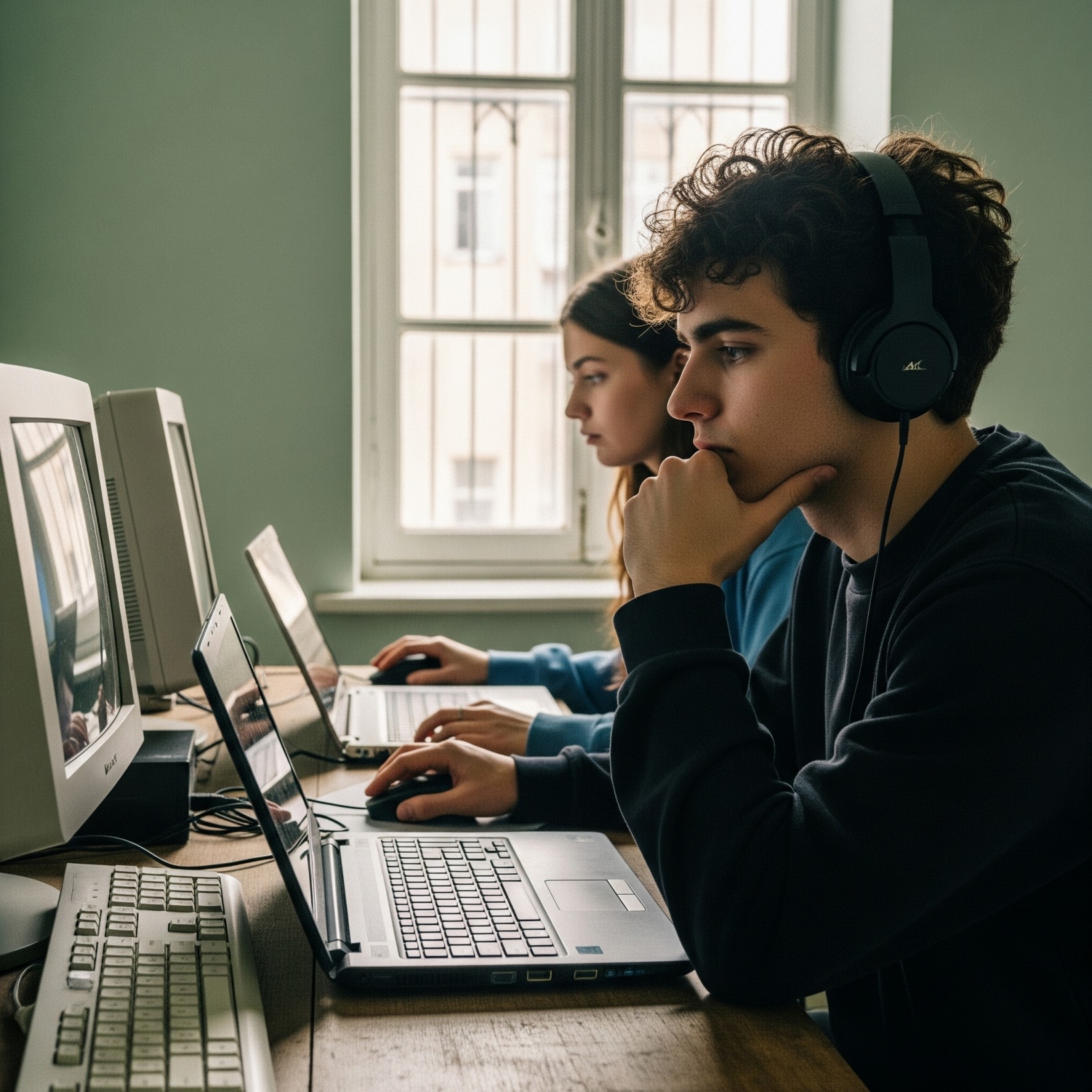 Photo généré par IA de jeunes qui utilisent des ordinateurs